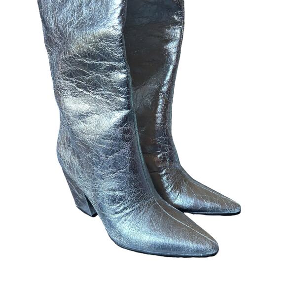 NWOB Steve Madden Croft Silver Metallic Pointed Toe Knee High Boots Women’s 6M - Picture 4 of 9